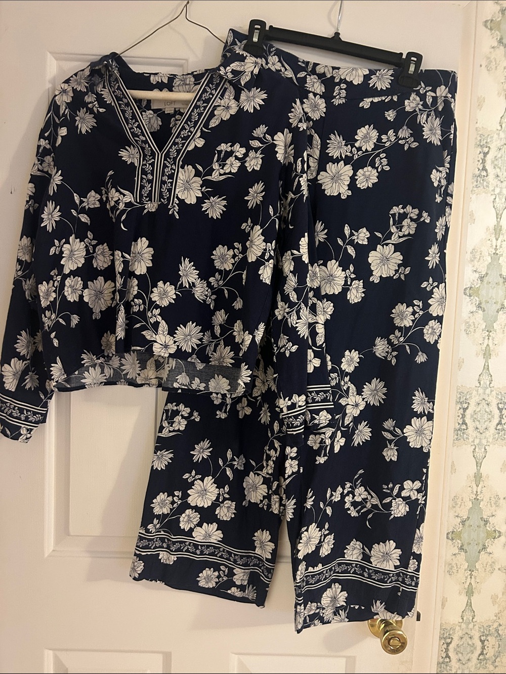 LOFT Navy and White Floral Two-Piece Set